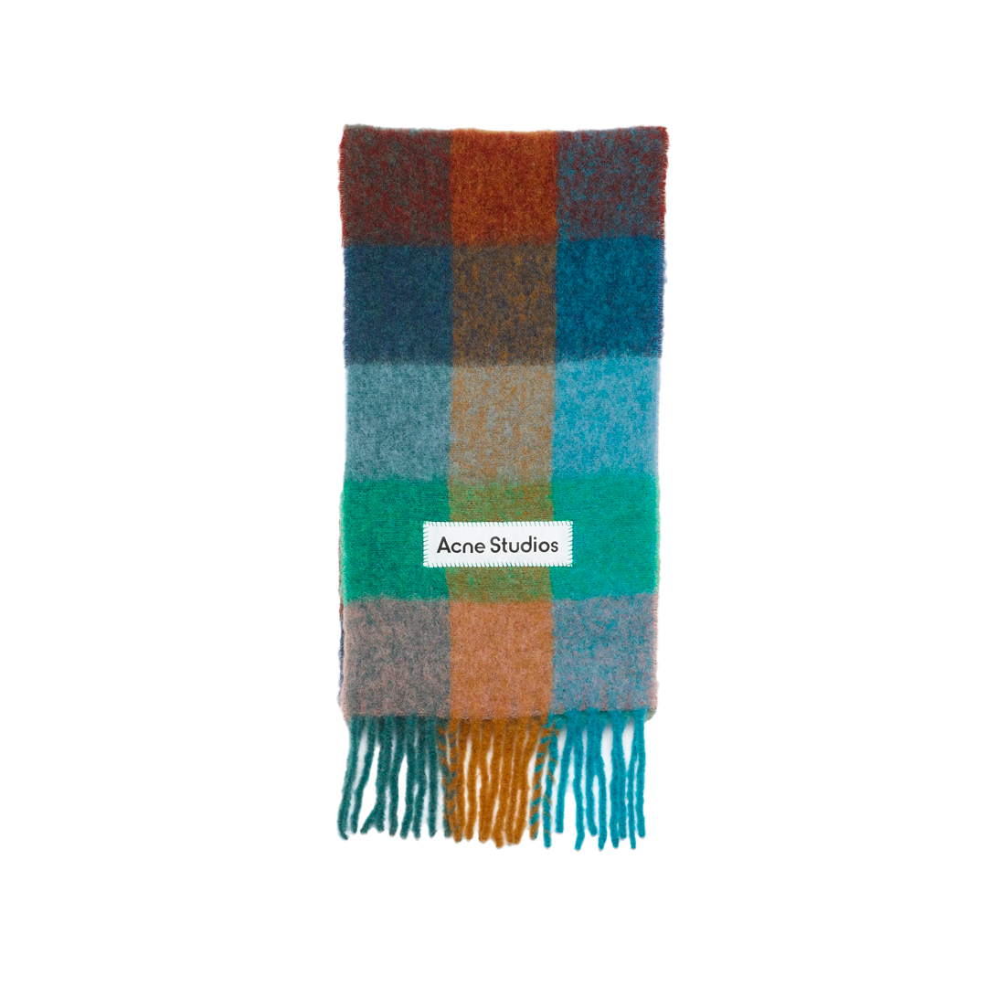 Acne Studios - Checked mohair scarf - Turquoise_camel_blue