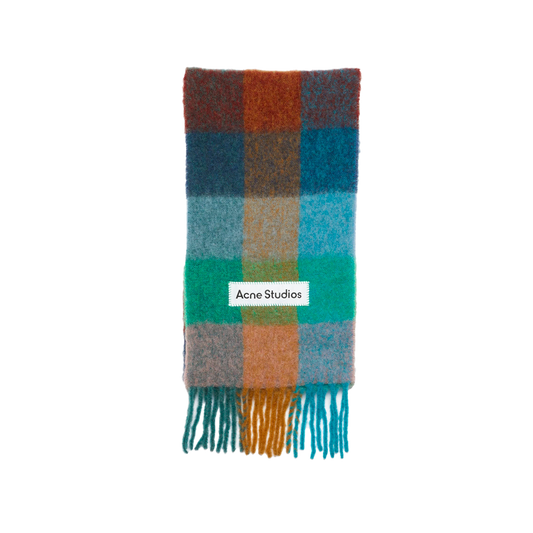 Acne Studios - Checked mohair scarf - Turquoise_camel_blue